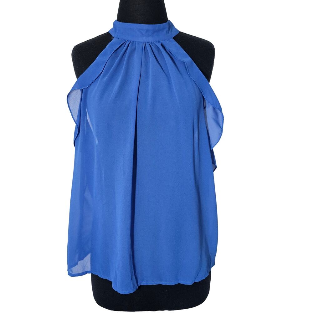 blouse cold shoulder halter blue sz 2x - Picture 1 of 9